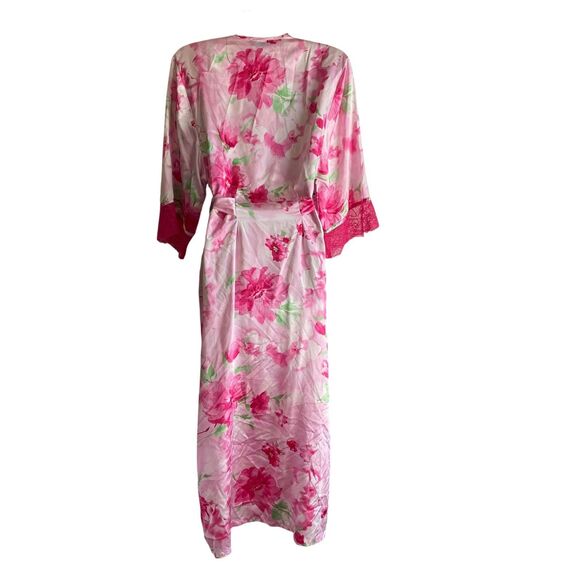 Jones New York Robe Womens Small Medium Pink Floral Satin Kimono Belted Pockets - Picture 4 of 6